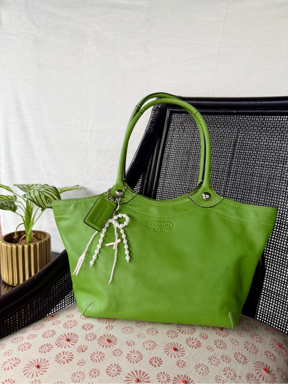 Coach Lime Green Leather Tote